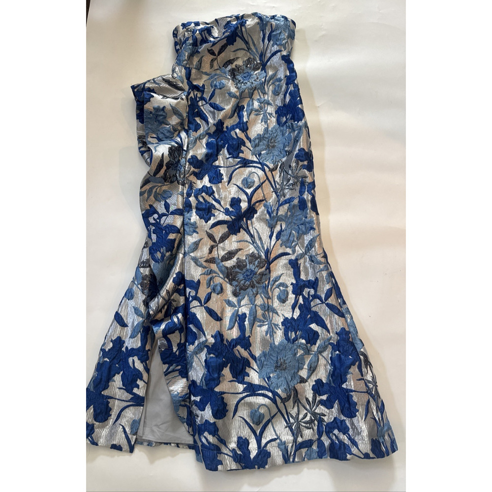 Donna Karan Strapless Metallic Brocade Ruffle Gown 10 Prom Formal Wedding